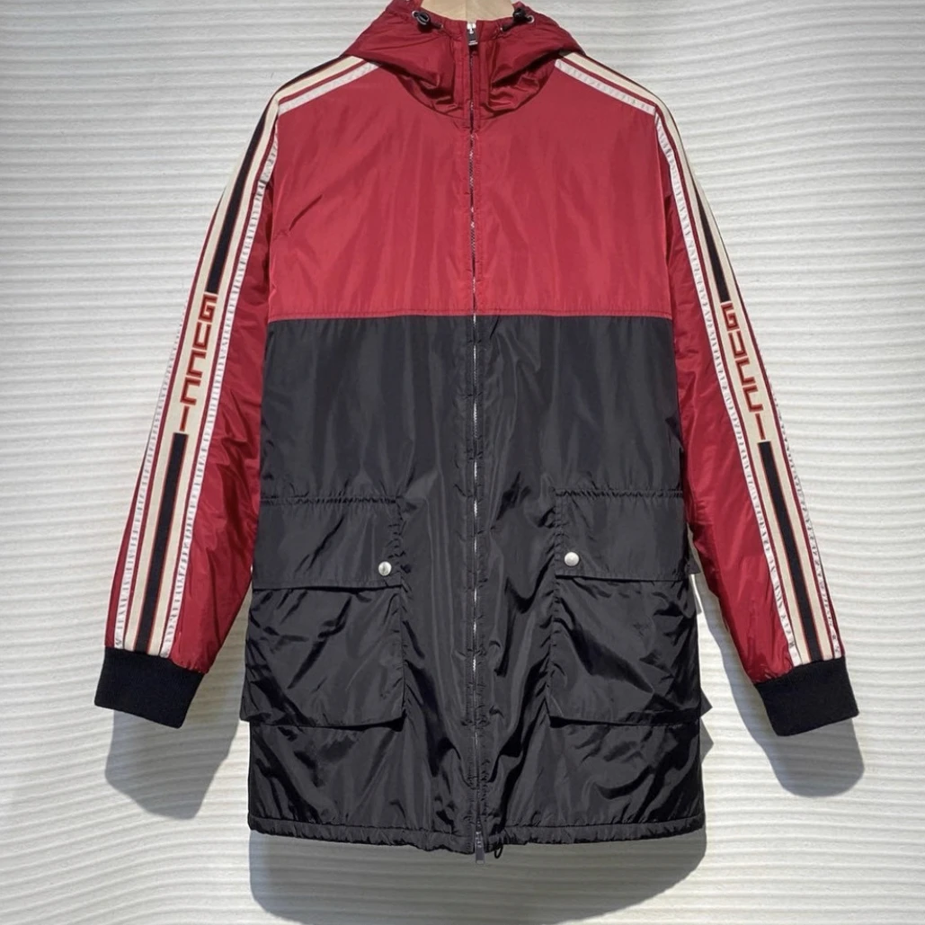 99新 GUCCI/古驰 侧Logo条纹拼色连帽冲锋衣棉服/12Y/C01173