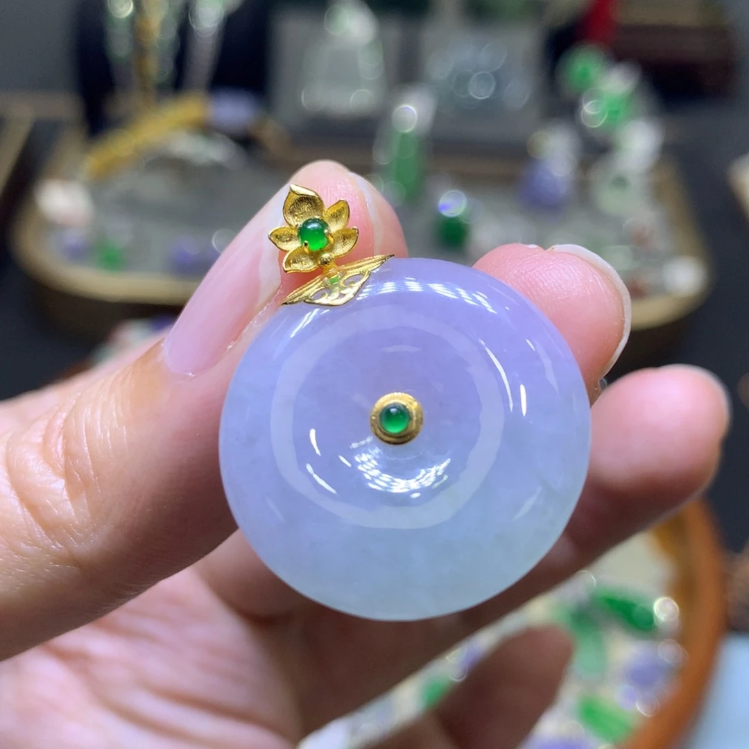 翡翠18K金镶嵌颈饰翡翠吊坠项链