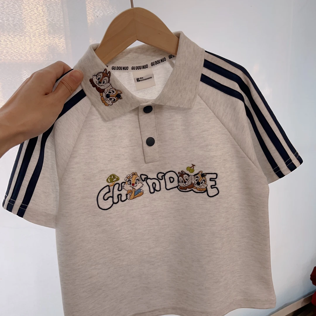 夏季亲子POLO领 奇奇蒂蒂刺绣 短袖儿童短袖套装男童女童小中大童