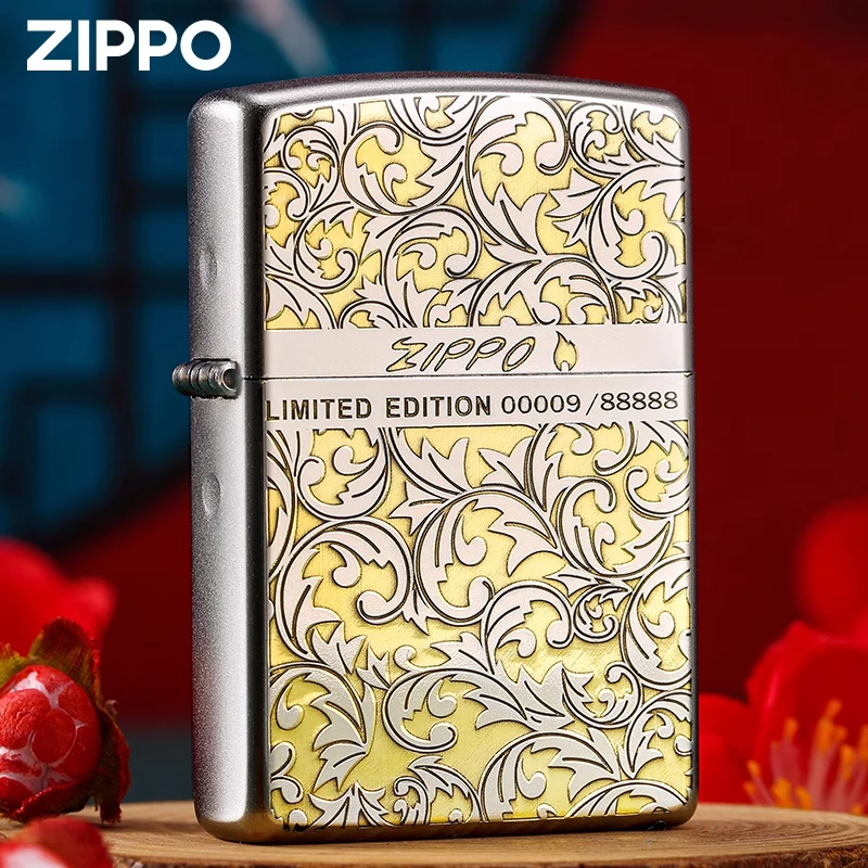 Zippo打火机幸运唐草金冰官方正品精雕男士生日礼物礼品防风DYJ1