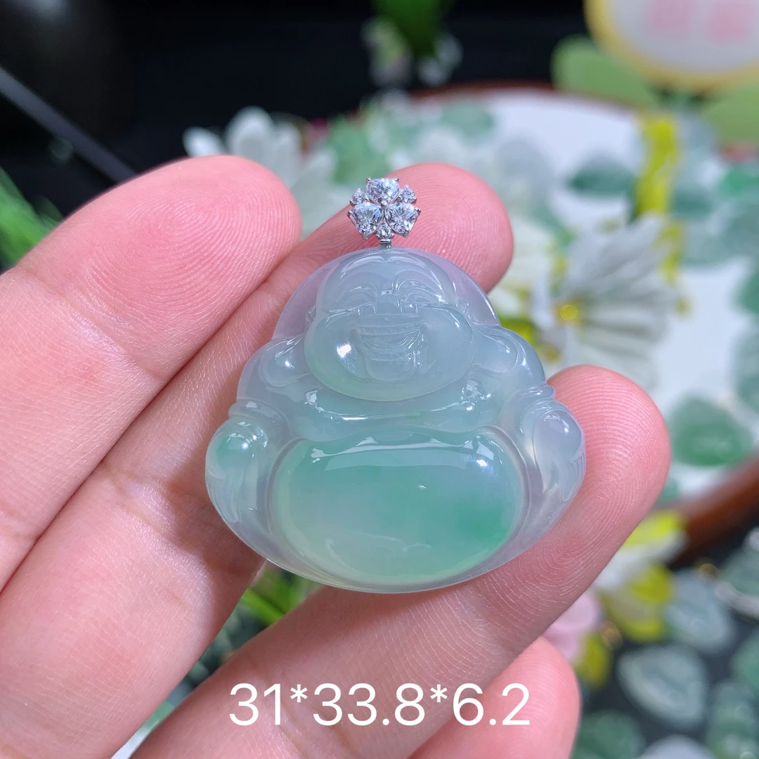缅甸天然翡翠A货冰润飘绿佛公吊坠刘时尚镶嵌轻奢简约绿色妈妈