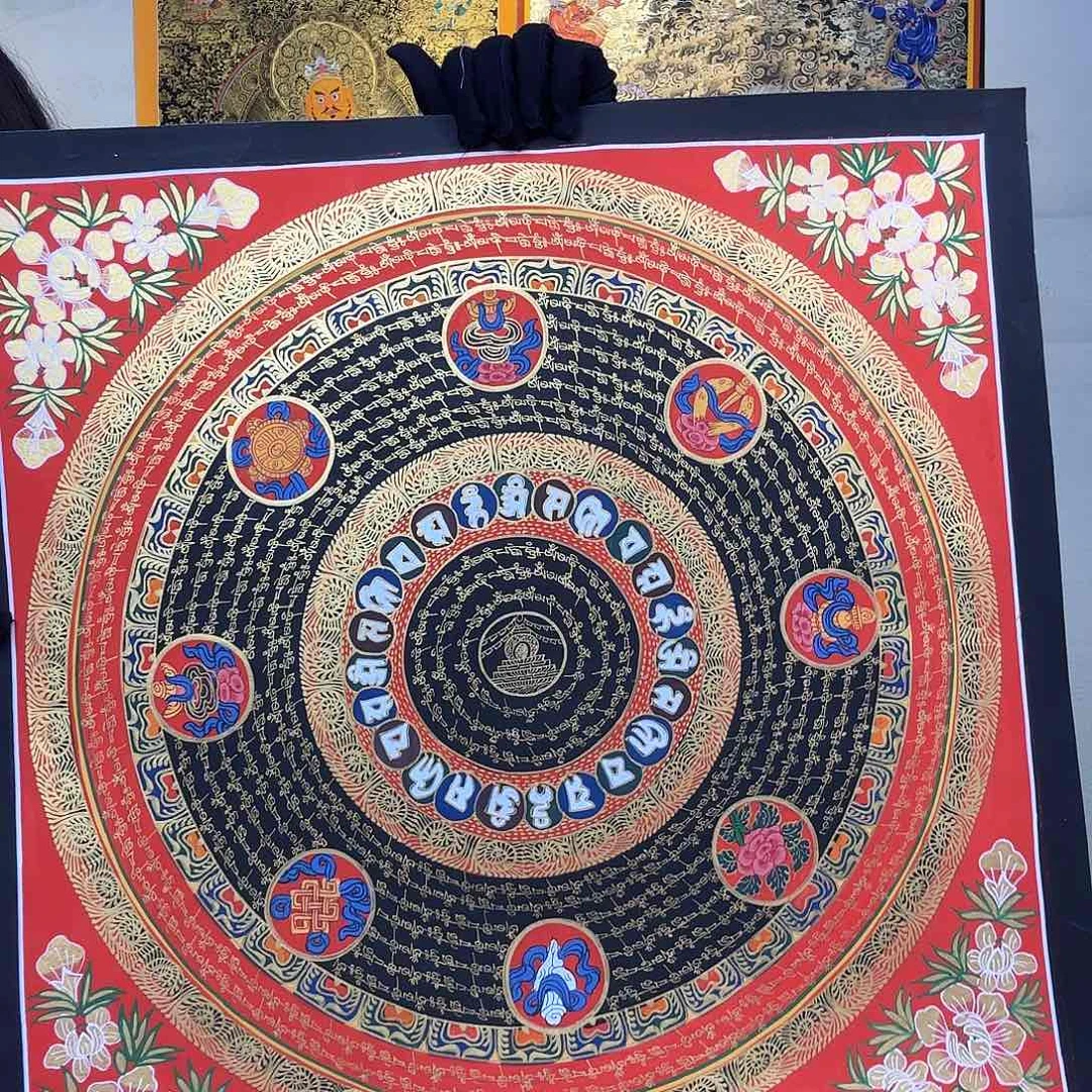卷轴画纯手绘唐卡六字真言50厘米左右