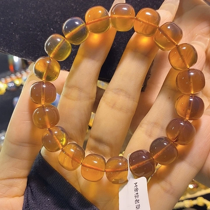 琥珀未镶嵌珠宝奇石棕红老型手串12