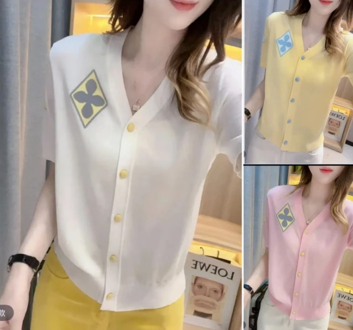 提花V领针织毛衣女2025年时尚宽松显瘦开衫上衣X164