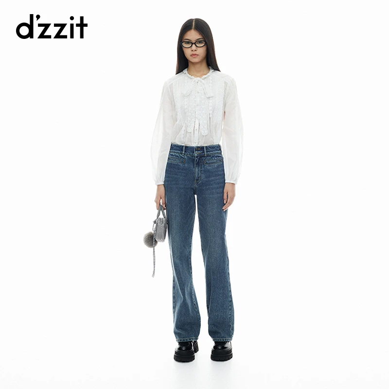 明星同款dzzit地素衬衫春秋花边系带雅丹风长袖上衣女3I3D5011B