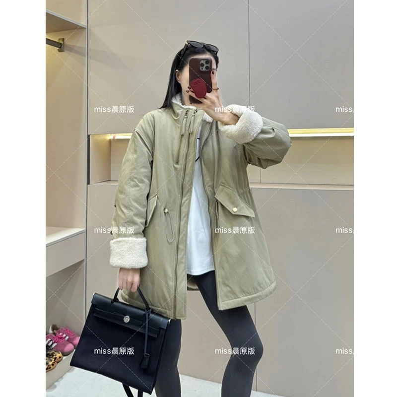 2024冬季新款韩版毛毛宽松中长款派克服女收腰显瘦加绒加厚大衣