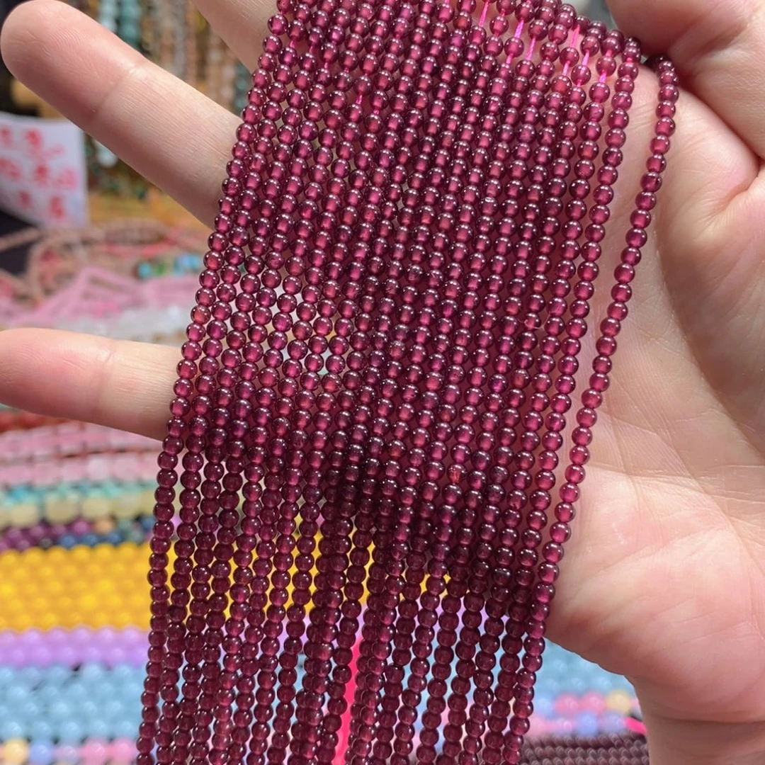 未镶嵌玛瑙/玉髓珠宝半成品天然石榴石一条卡3mm