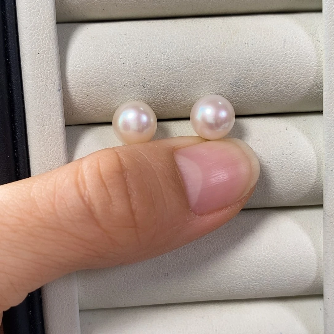 淡水珍珠耳饰银S925镶嵌极光8-9m m