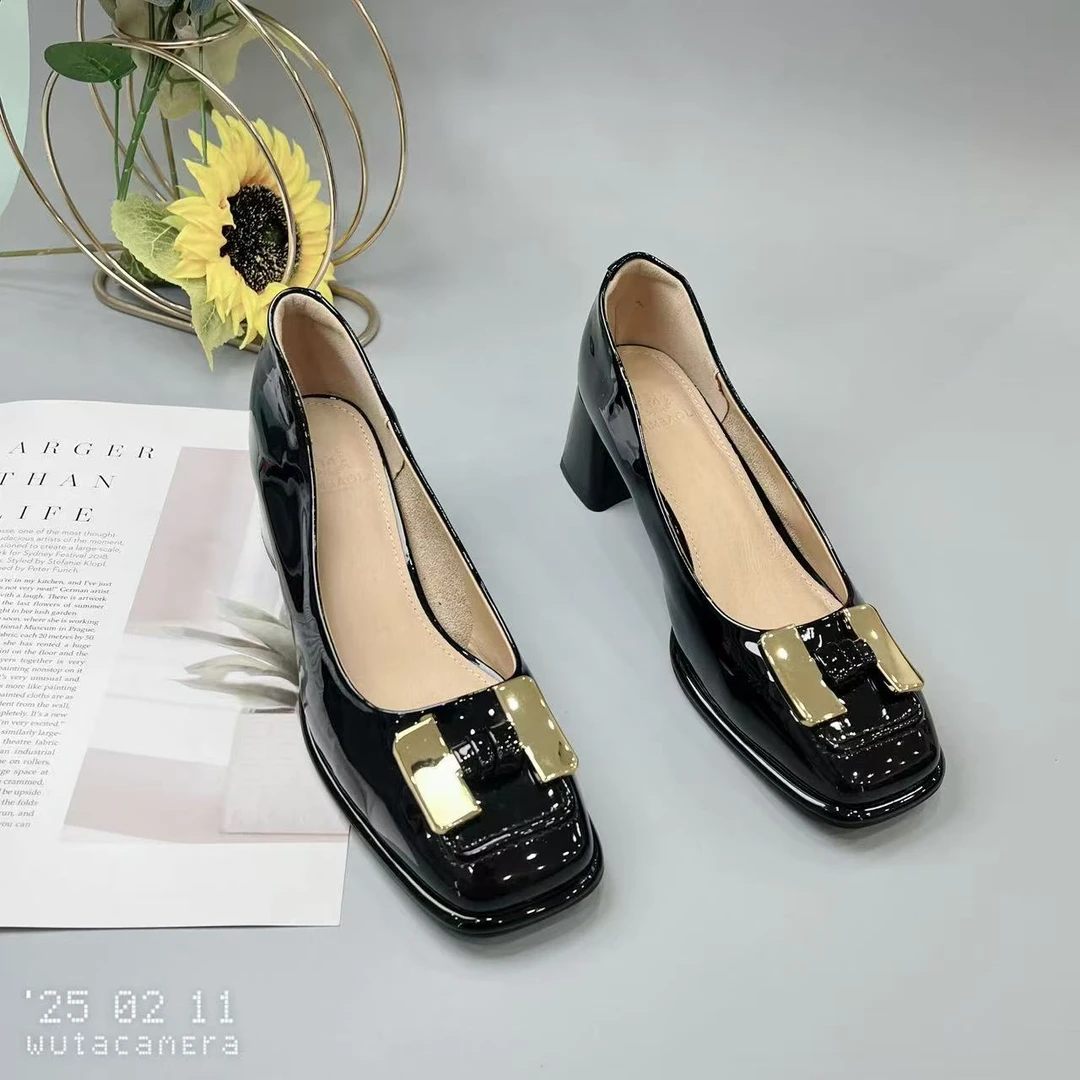 A3610 新款法式浅口高跟鞋女粗跟方头百搭单鞋