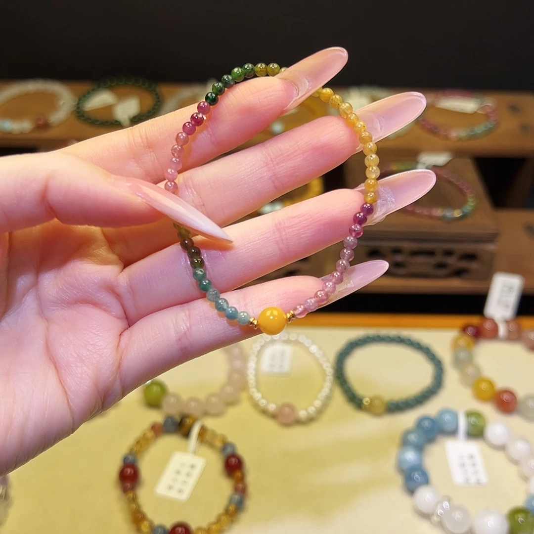 银S925镀金镶嵌水晶手串碧玺1341