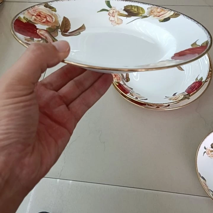 10个金秋玫瑰手工拍金口径21厘米高3.5厘米拌面盘