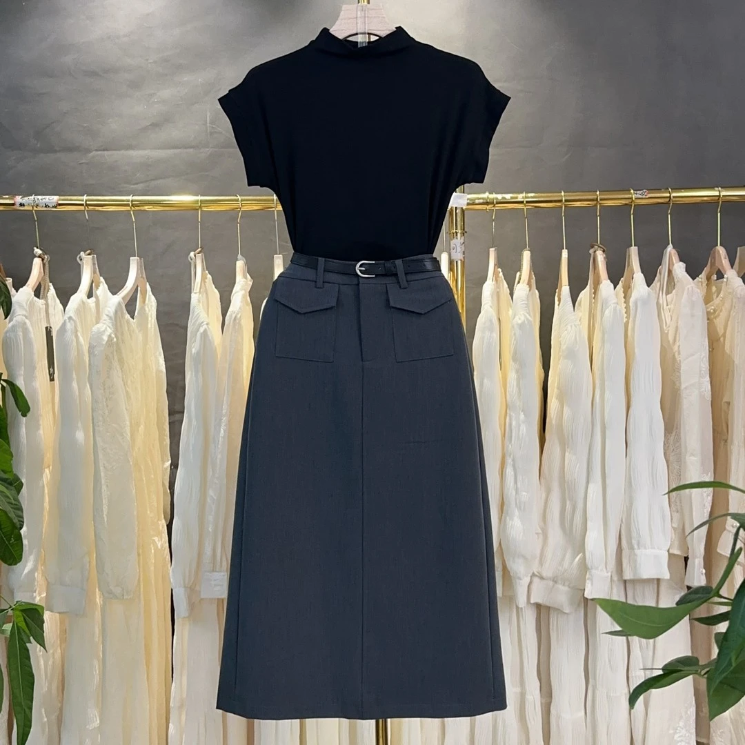 A519 时尚套装女夏季新款高级感气质减龄短袖T恤上衣搭显瘦半身裙