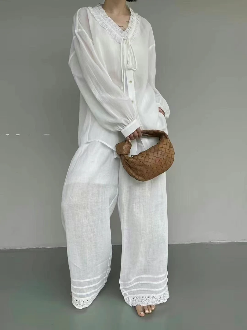 Az LongQuan 纸片花边休闲裤 设计师新款百搭休闲裤 XKSL2412126