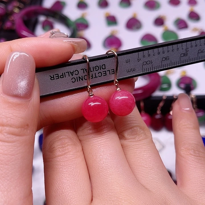 红宝石蔷薇耳坠卡12银S925镶嵌