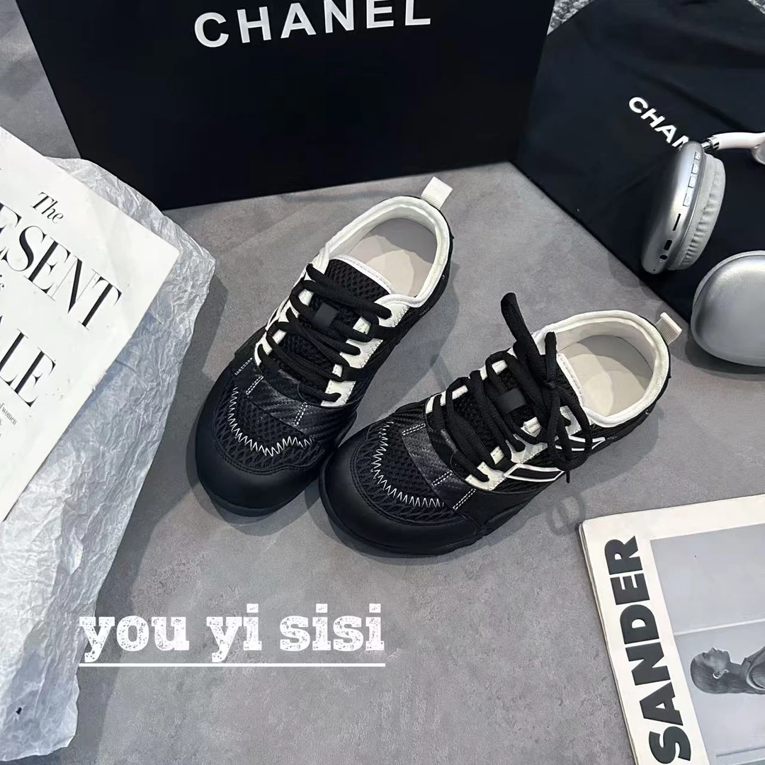 有意思思女鞋“赤足”网面女款透气休闲鞋夏季韩版老钱风百搭鞋子