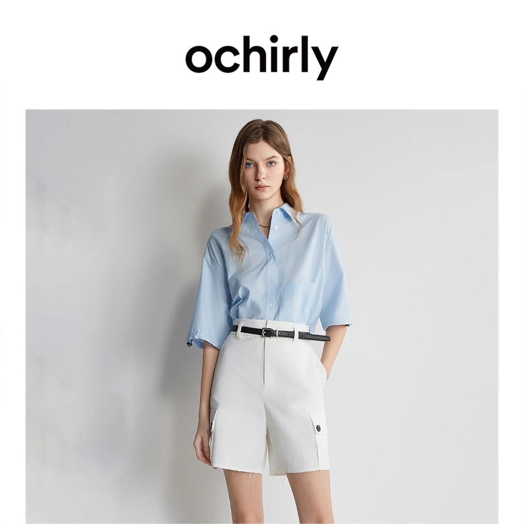 休闲上衣 ochirly欧时力短袖衬衫女新款春装抽绳短款小个子
