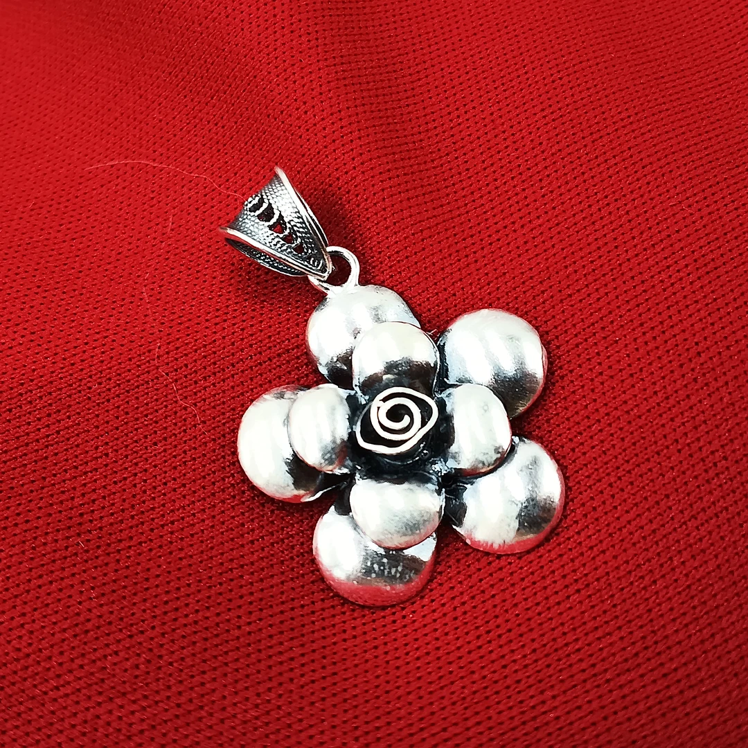 吊坠足银 【佰万银庄】足银999山茶花立体吊坠复古纯手工做旧花朵