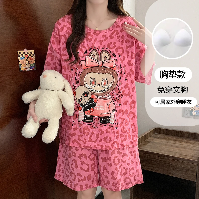 【云朵绵】带胸垫卡通短袖短裤睡衣女夏休闲睡衣家居服套装3061