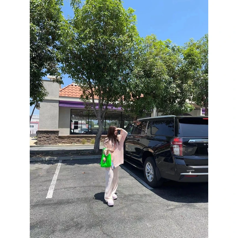 【BORAKOO】蜜桃粉镂空针织中长款上衣