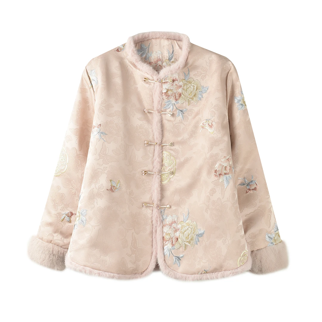 【梦梦】2024原创新中式新款重工刺绣粉色棉服绣花民族风中国风