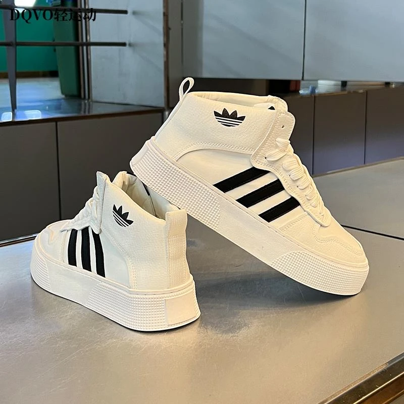 爆款三道杠高帮板鞋男2025年秋季新款百搭软底运动休闲鞋潮流男鞋