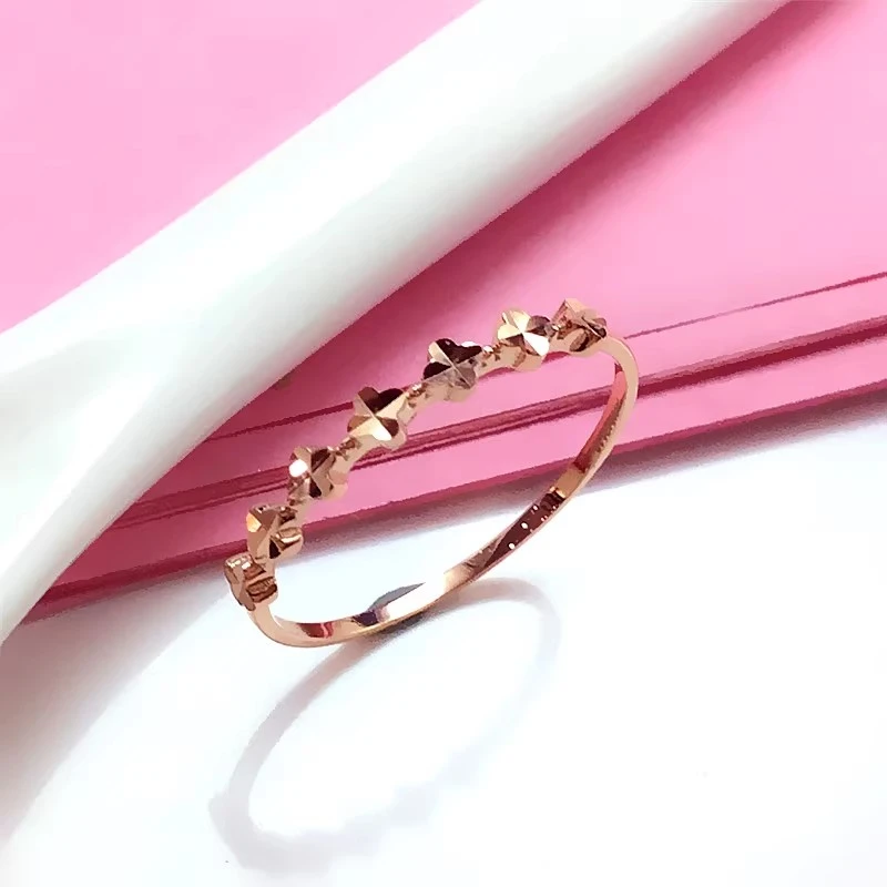 14k金四叶草小排戒时尚简约多戴14K玫瑰金戒指