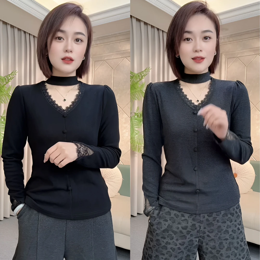 依骊汇冬款慕斯绒修身百搭纯欲风打底衫女9059