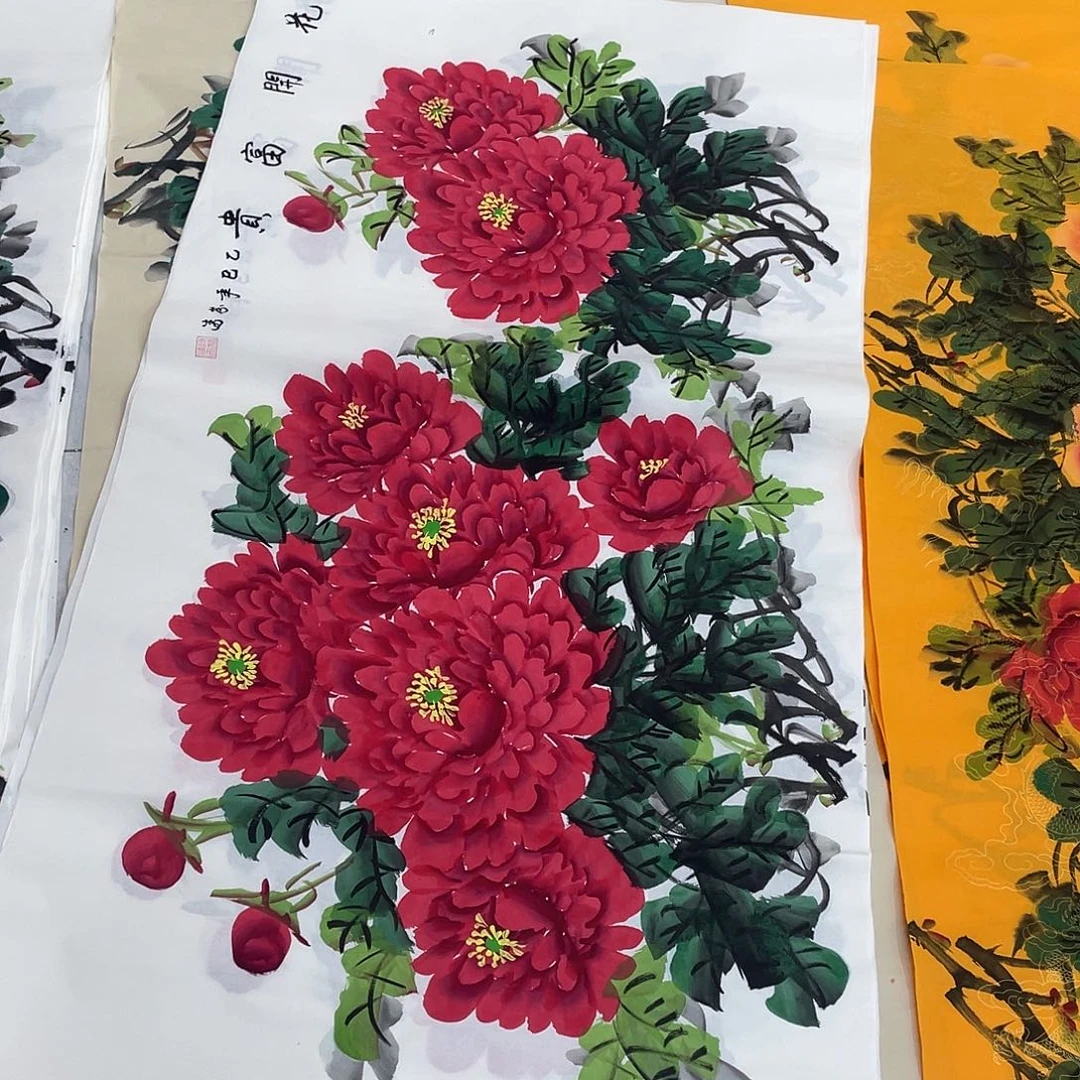 国画国画作品书法作品原稿四尺横幅红色