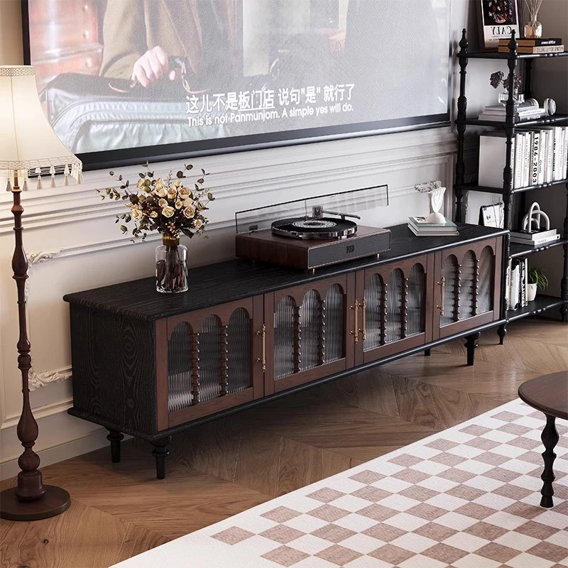 实木电视柜茶几组合客厅家用美式复古轻奢法式中古收纳储物柜一体