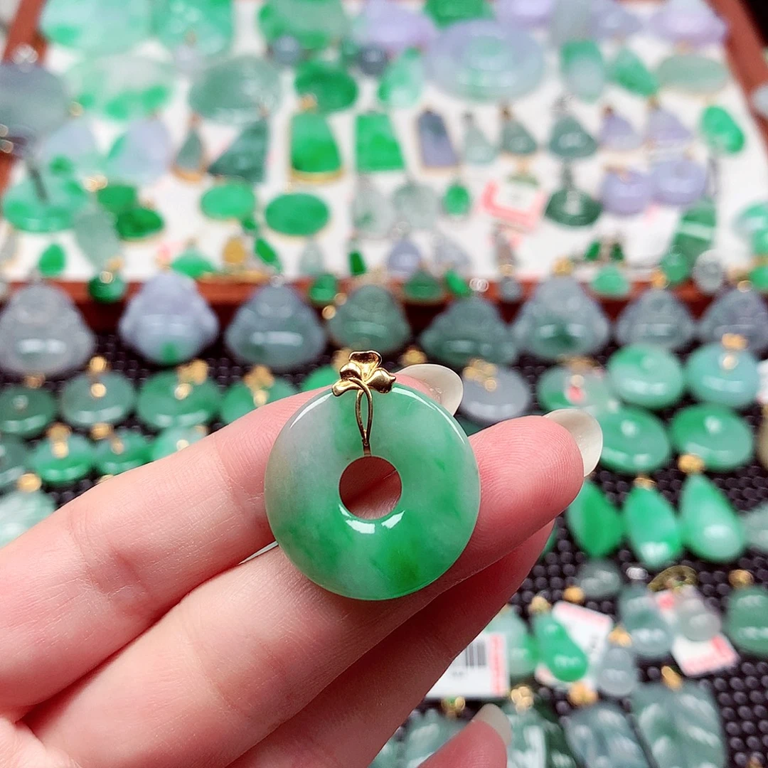 翡翠18K金镶嵌吊坠(不含链)