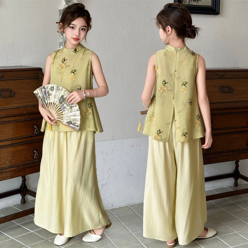 女童夏季汉服套装2025新款女孩大童新中式国风唐装儿童夏装两件套