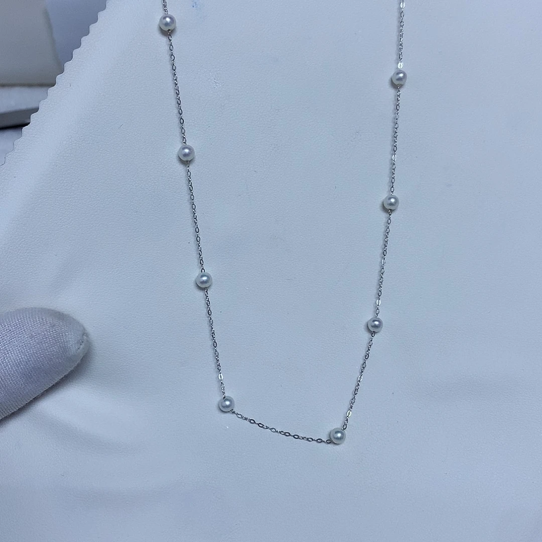 银S925镶嵌淡水珍珠套链4-5
