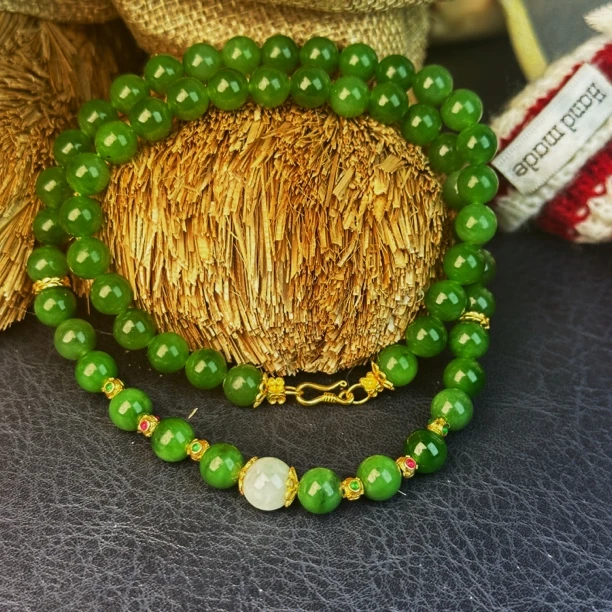 【汉韵轩珠宝】天然和田玉碧玉S925女神链XL5009约8mm