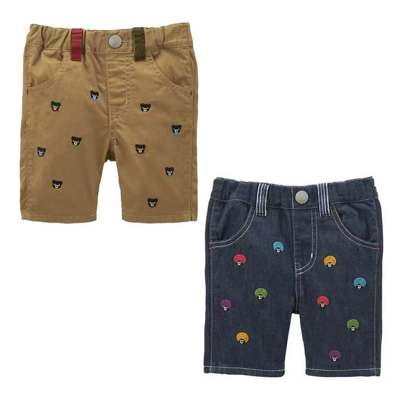 童装夏季新款男童卡通刺绣db爆炸头黑熊满刺绣中裤短裤五分裤宝宝
