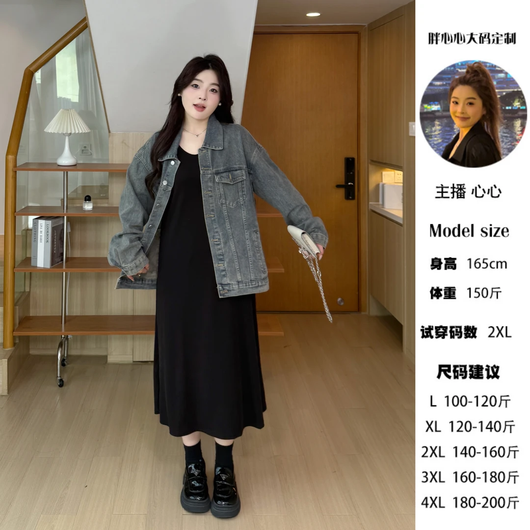 现货-心心【牛仔很忙】港风复古宽松百搭水洗大码显瘦牛仔外套