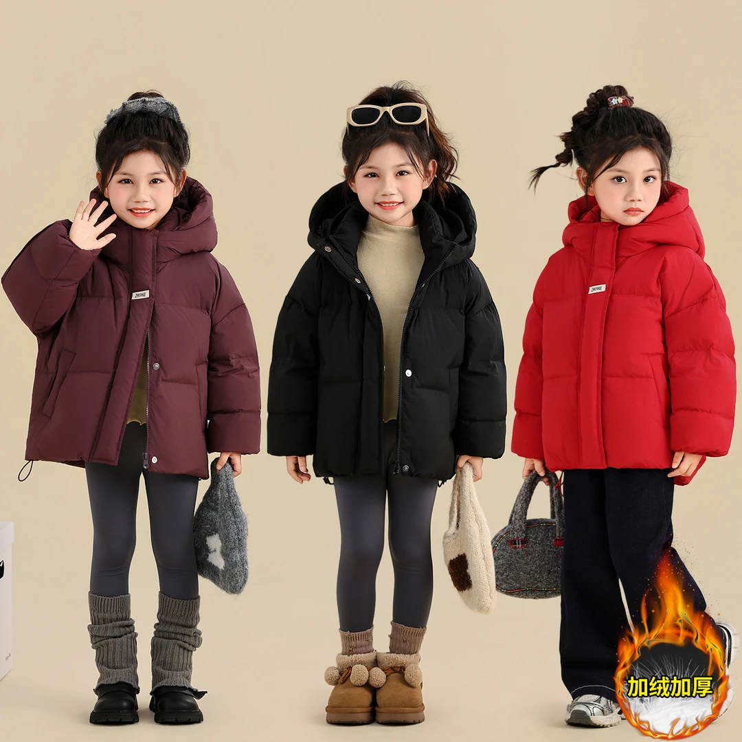 儿童连帽棉袄90鸭绒羽绒服男童男孩女孩冬季羽绒服新款洋气保暖