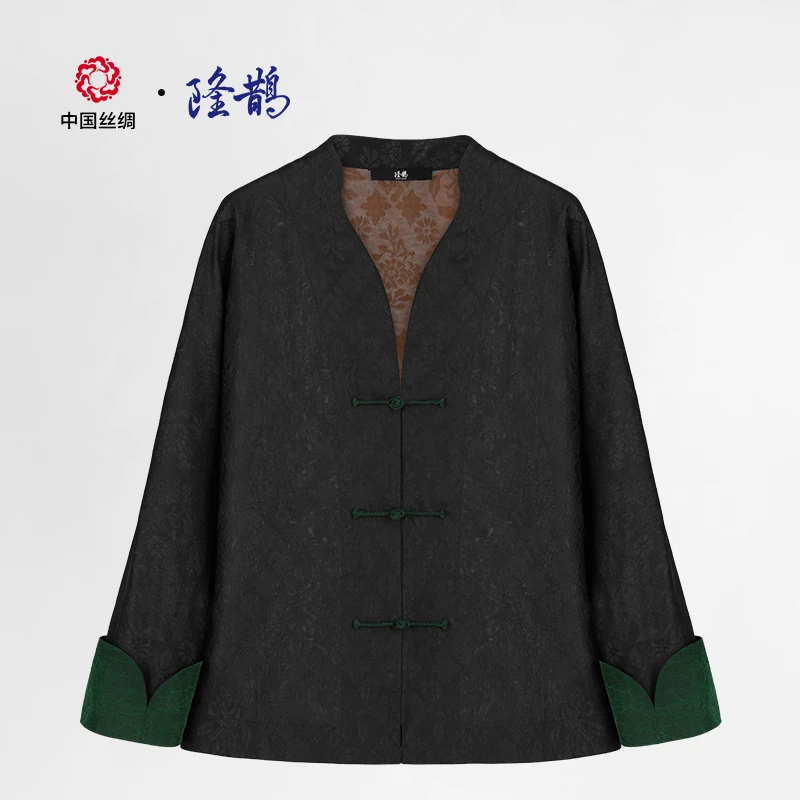 中国丝绸隆鹊『莨珠记 万字菊』香云罗外套新中式国风百搭复古华贵