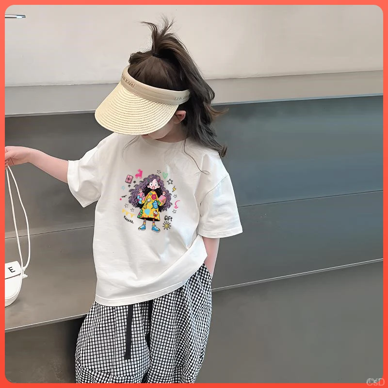 男女童装白色纯棉短袖t恤夏季爆款宽松中大小童洋气女孩百搭上衣