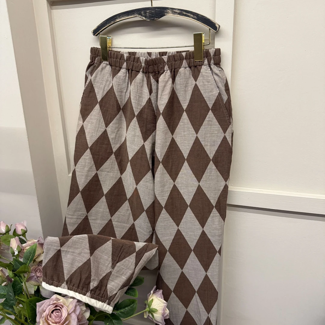 【弘雪美眠】全棉双层纱家居睡裤直筒裤长裤花边裤减龄百搭显腿长