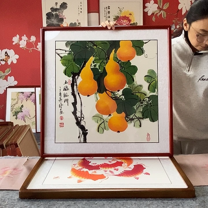 哈***国画手写手绘带框包邮国画作品62✖️62