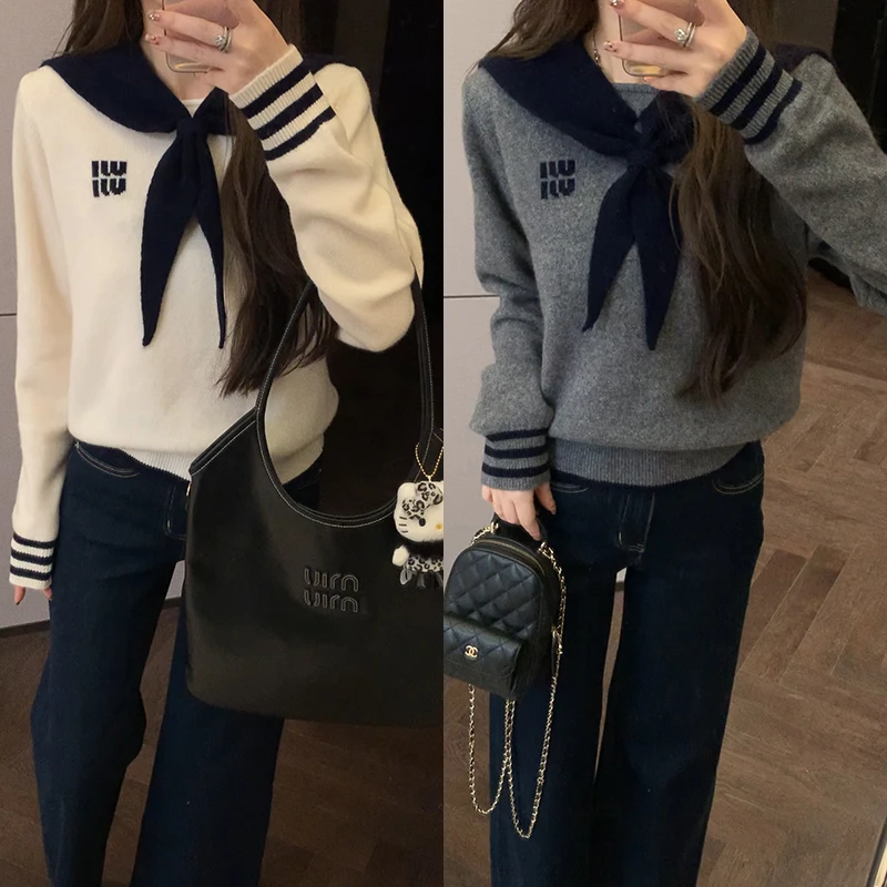 【mimius】七七（领不可拆）减龄学院风甜美海军领针织衫 WF11087