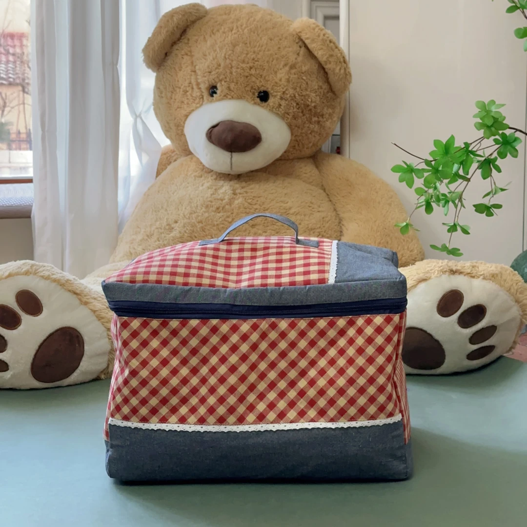 【红黄格子】牛仔配色豆腐块整理收纳37*24*22