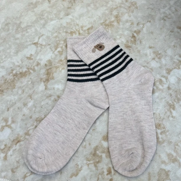 日系复古美拉德条纹小狗加厚中筒女袜秋冬保暖百搭