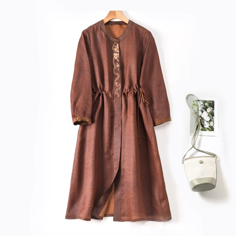 琸娅100%桑蚕丝真丝女装连衣裙复古气质休闲宽松桑蚕丝宽松连衣裙