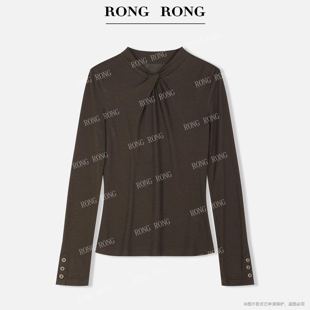 溶溶【晚暮佳人】RONGRONG 绵羊毛莱赛尔扭结圆领显瘦打底衫T-B0116
