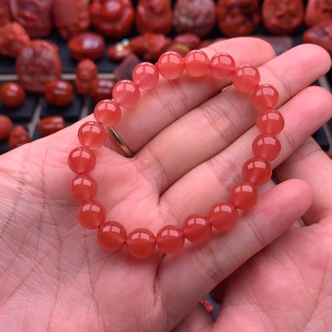 南红玛瑙未镶嵌冰红满沙手串8.8mm