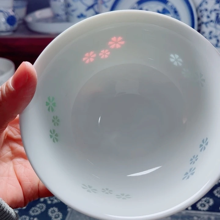 青花玲珑5寸饭碗三星花彩玲珑