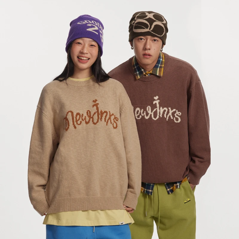 江南先生美式复古针织衫秋冬美拉德时尚字母圆领毛衣外套JN44J28