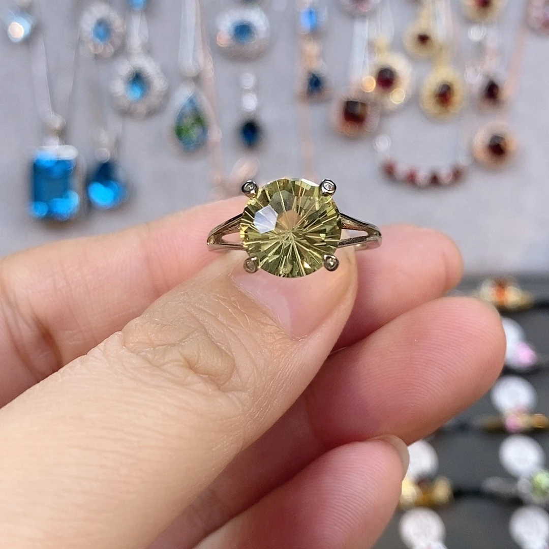 黄晶戒指银S925镶嵌圆10