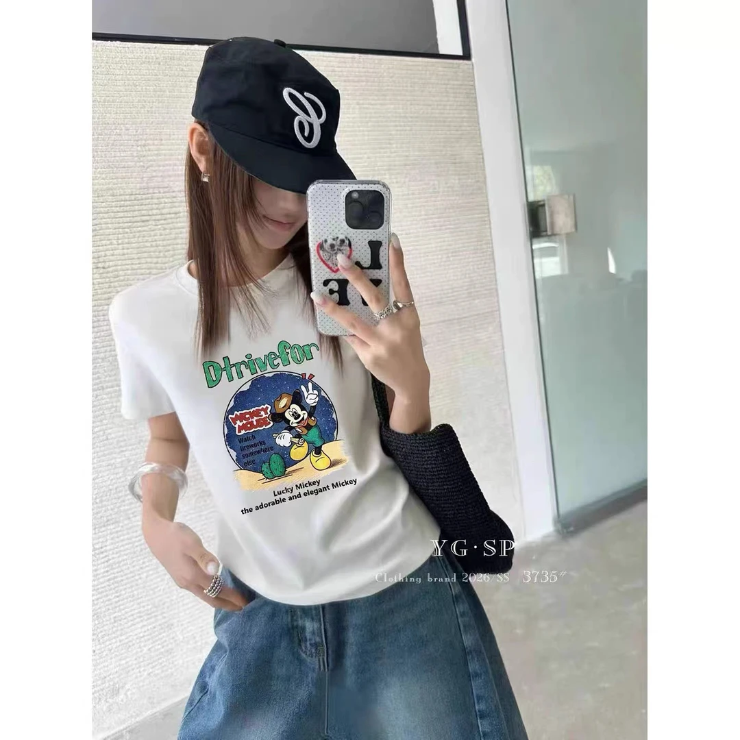 2038新款简约米奇卡通印花短袖休闲百搭上衣